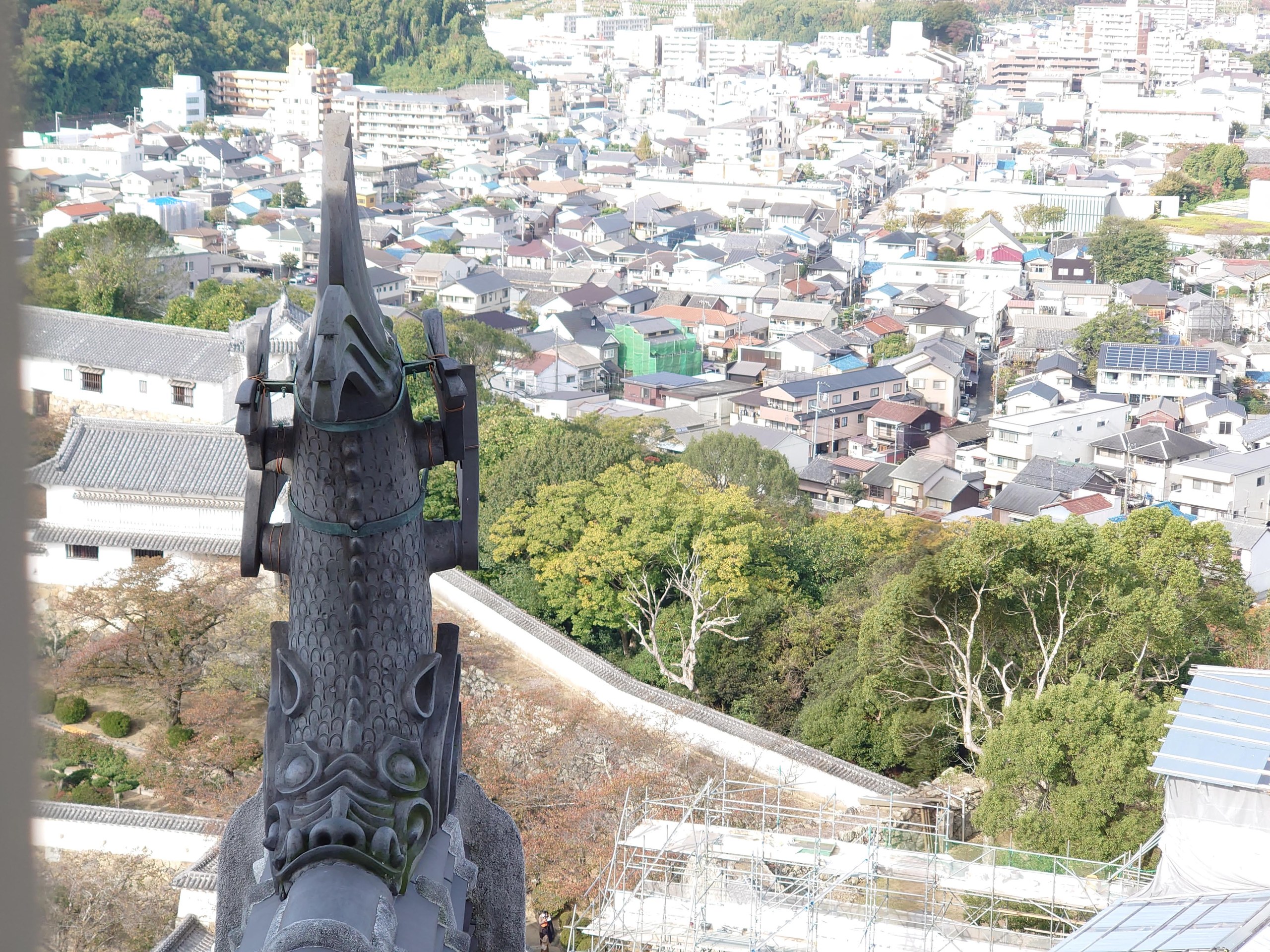 窓の外の鯱と城下町