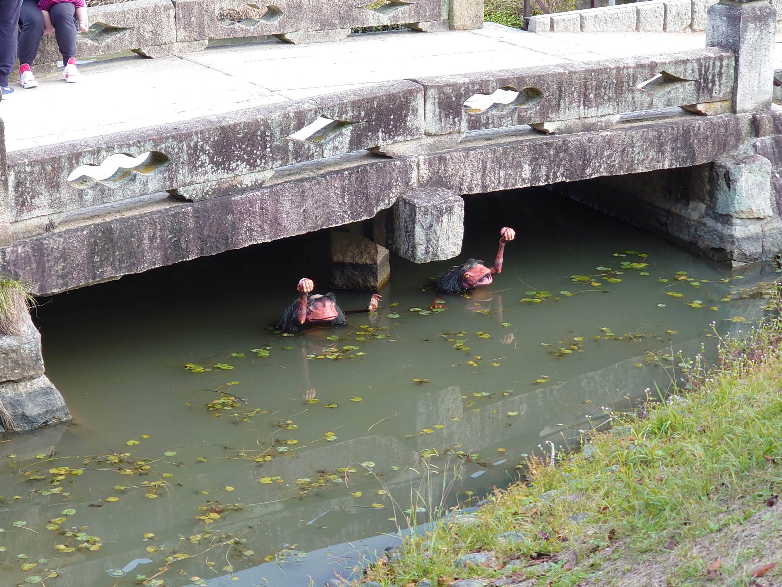 池から浮かび上がる河童