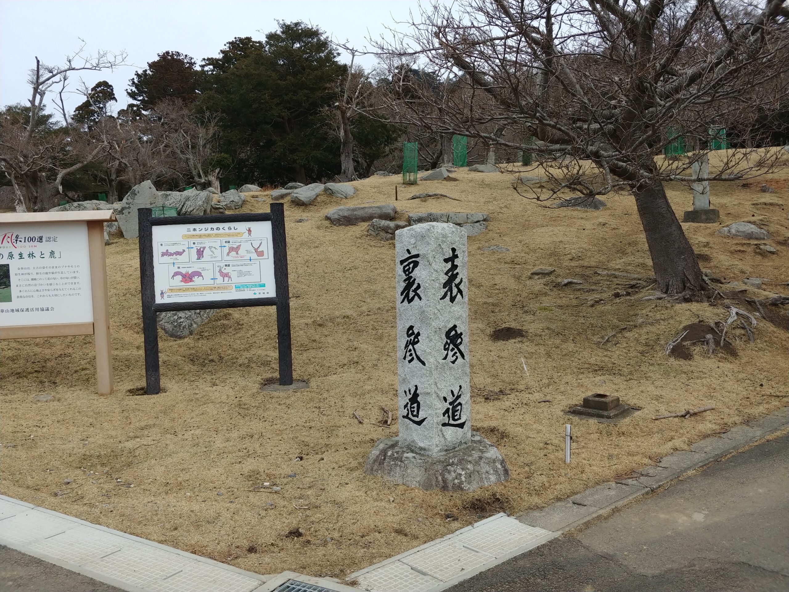 金華山の「表参道」「裏参道」の石柱と案内板