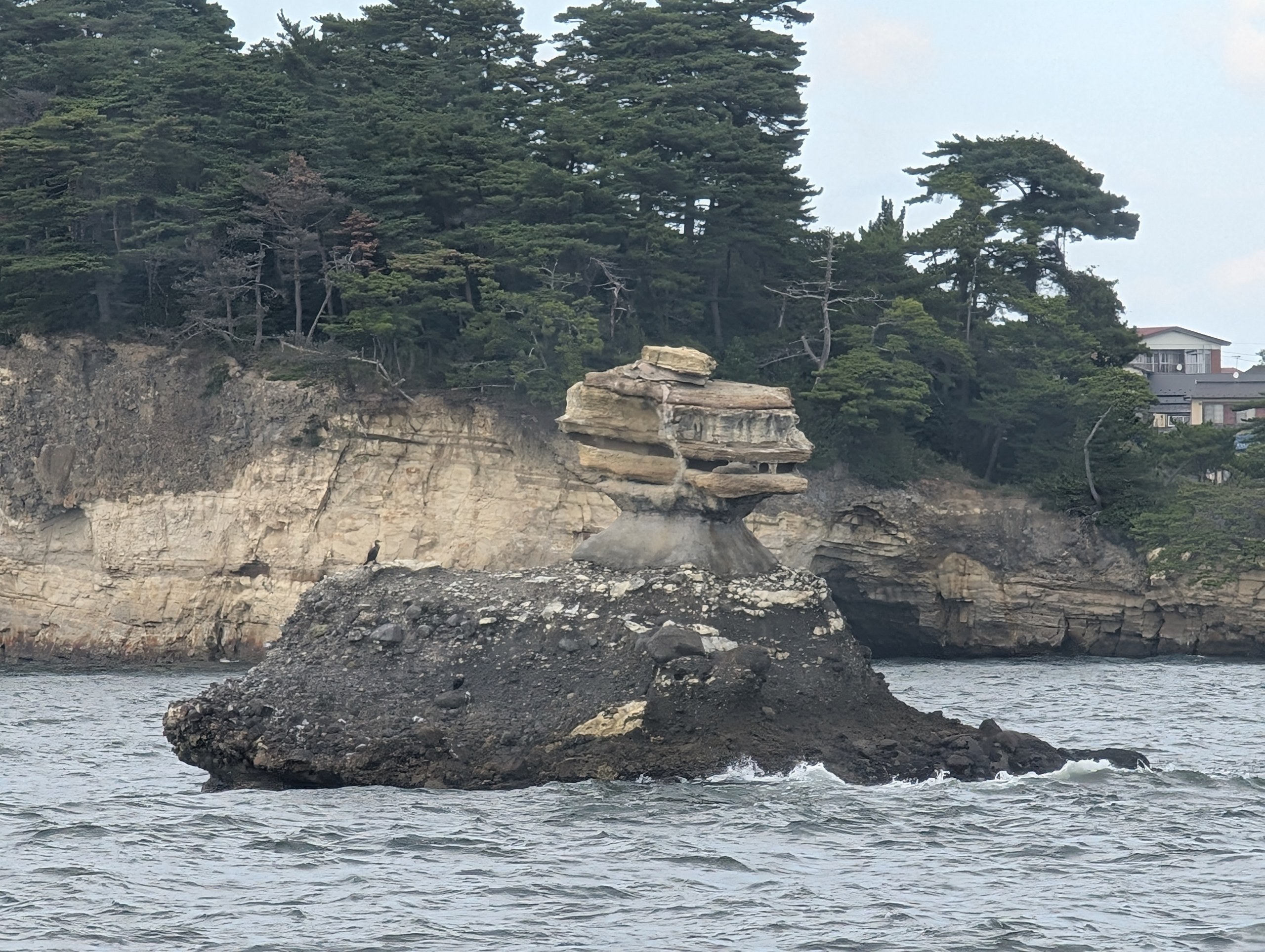 岩の上に、さらに石がのったような形の島