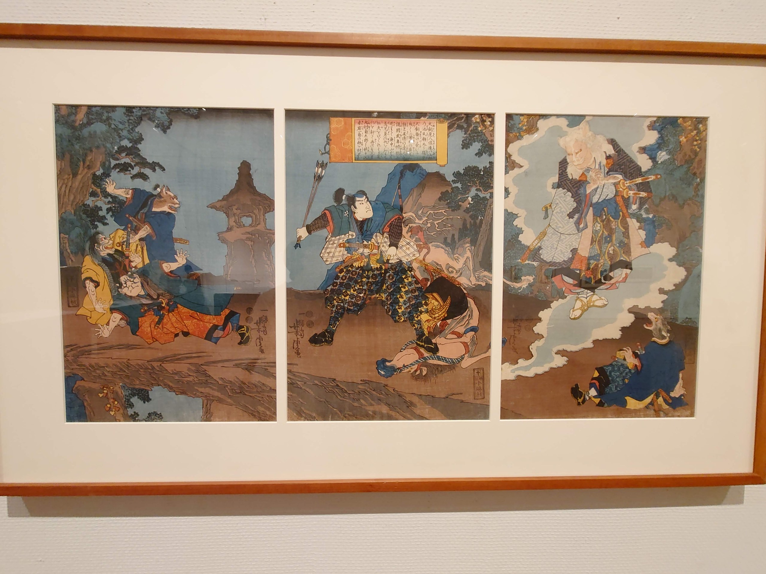 三枚続きの、武者たちが戦う浮世絵