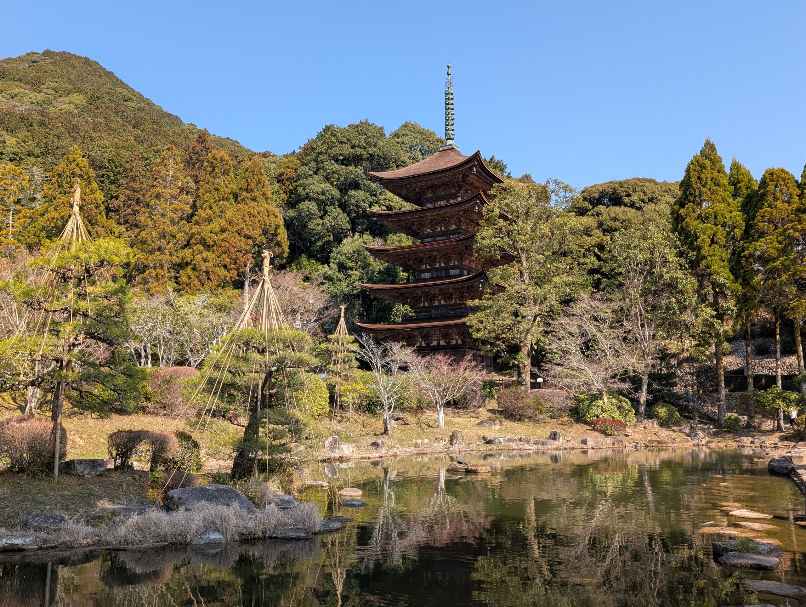 池の向こうに立つ瑠璃光寺五重塔