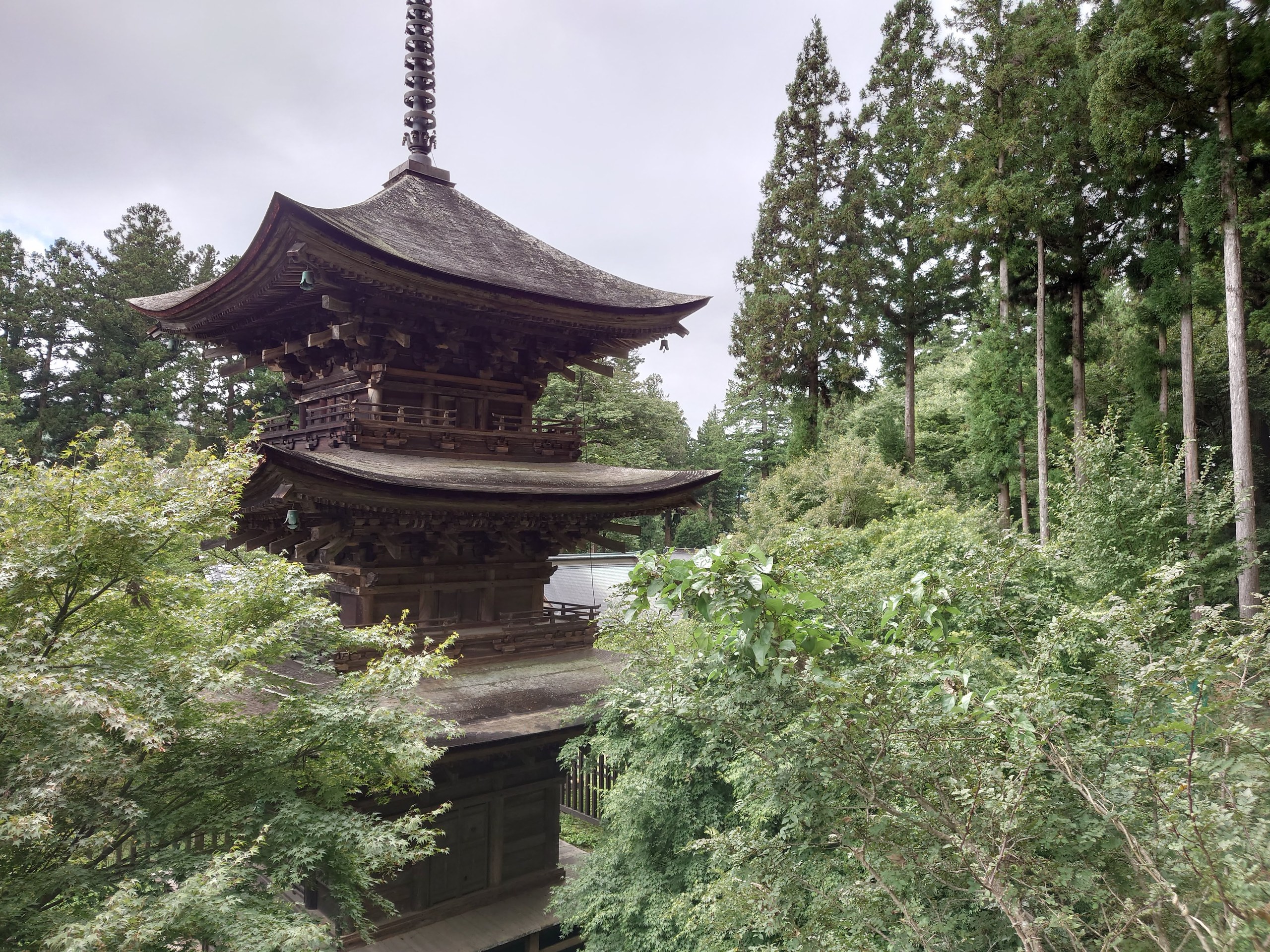 木々の中に建つ三重塔