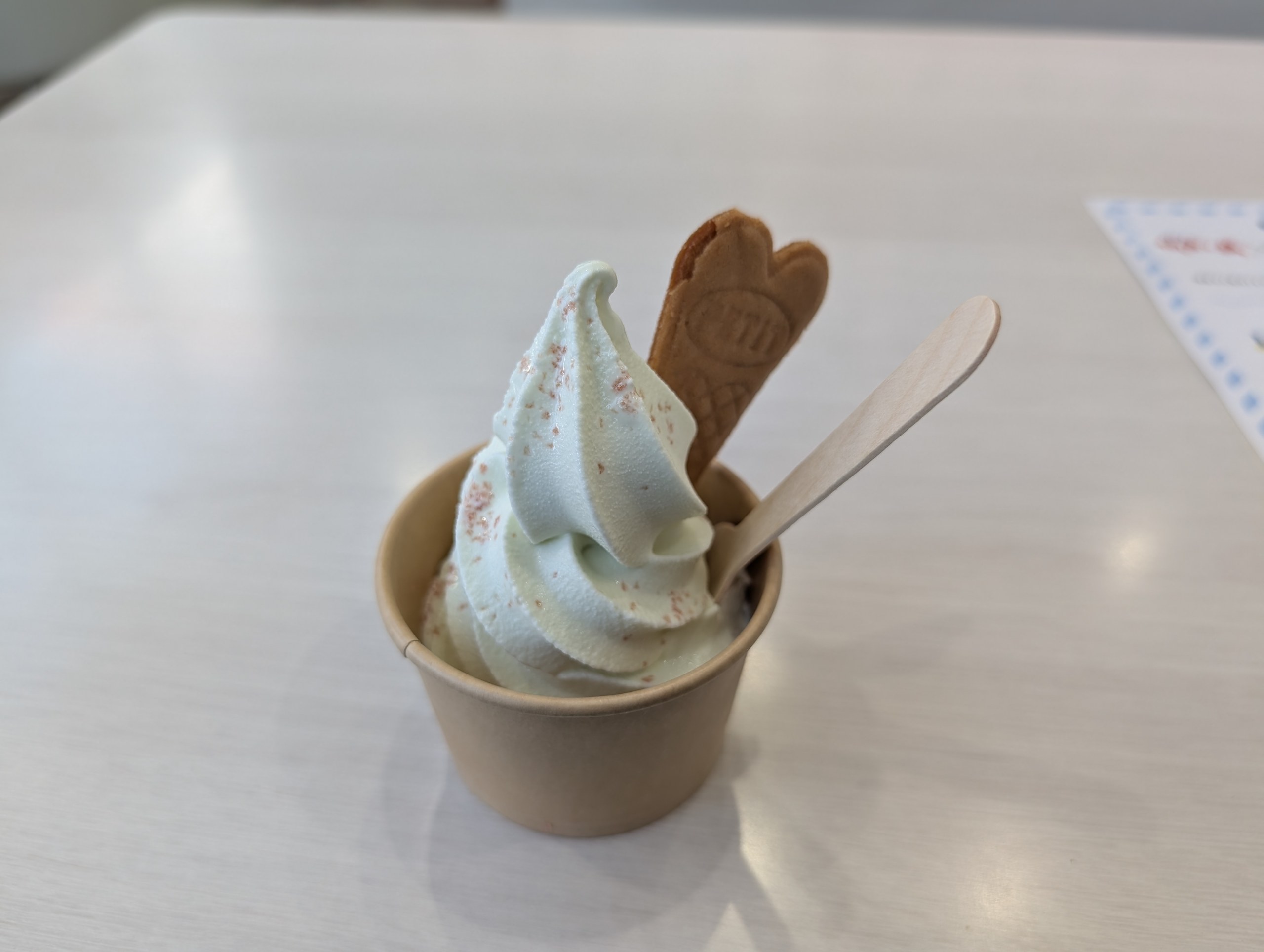ウエハースが刺さった、塩ソフトクリーム