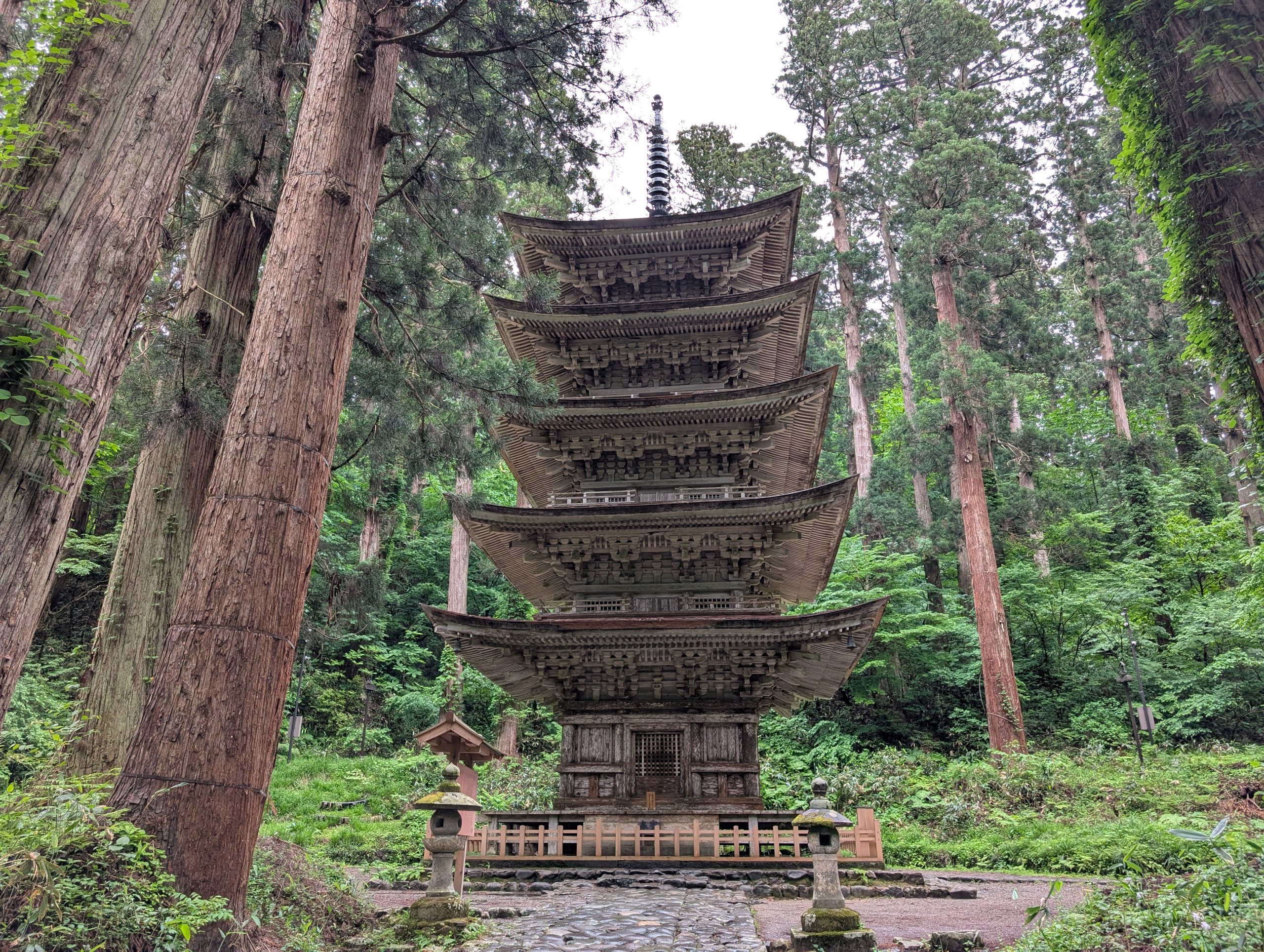 杉の森の中に建つ、国宝の羽黒山五重塔
