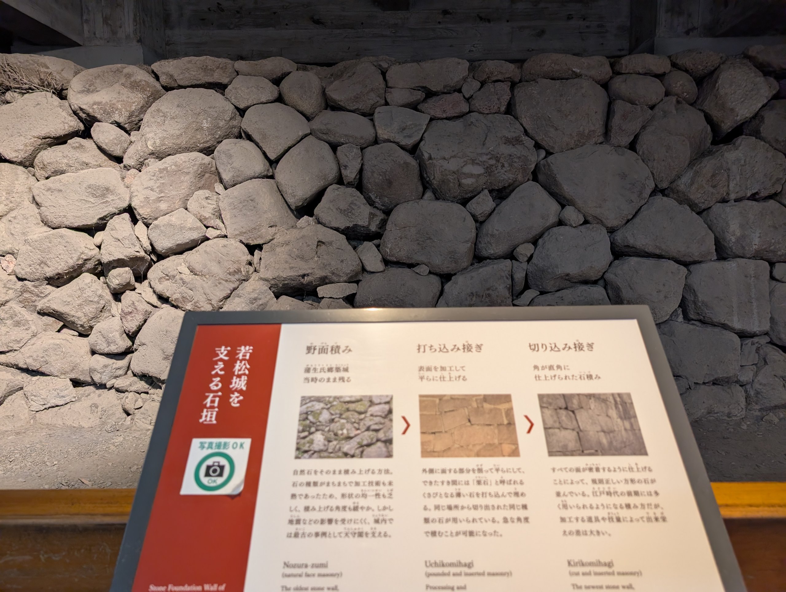 「若松城を支える石垣」の説明